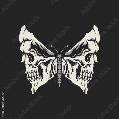 Butterfly with skulls illustration vector.