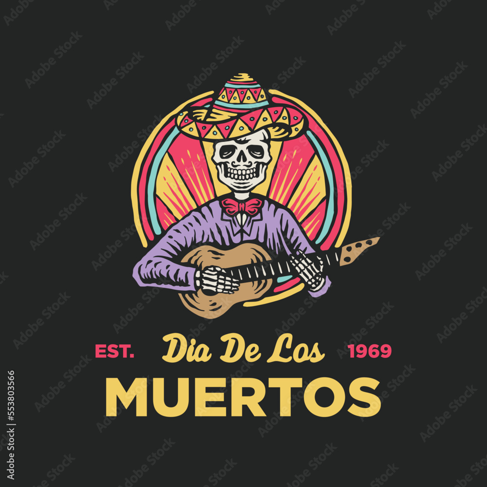 Skeleton with guitar illustration vector.