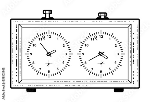 Chess clock , classic watches for chess game with buttons on top and two clock dials, vector
