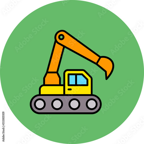 Excavator Multicolor Circle Filled Line Icon