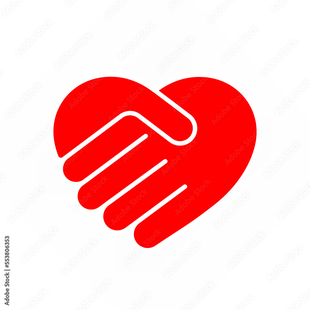 Handshake in heart shape conceptual icon illustration