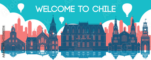 Chile famous landmark silhouette style, vector illustration