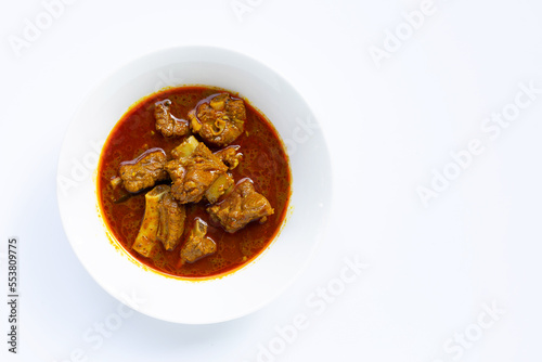 Spicy stir fried pork sparerib with Thai Southern chili paste on white