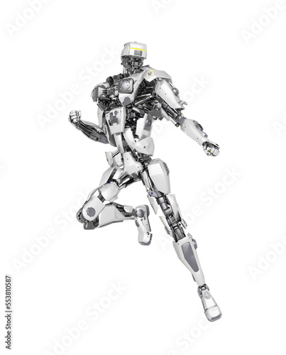 master robot is floating and also looking for combat  in white background © DM7