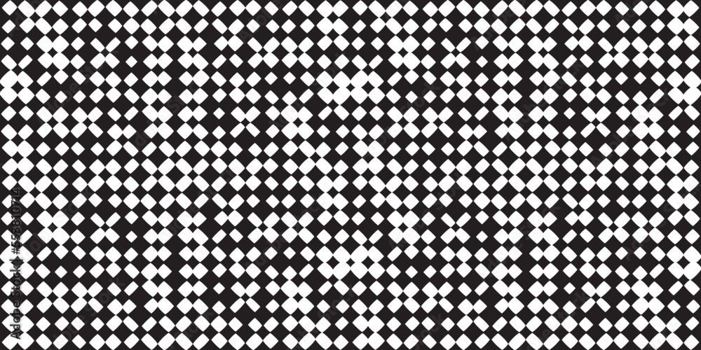 Black and white pattern of shapes somewhat reminiscent of a checkerboard surface. Vector for print seamless, pattern for stylish design of surfaces.