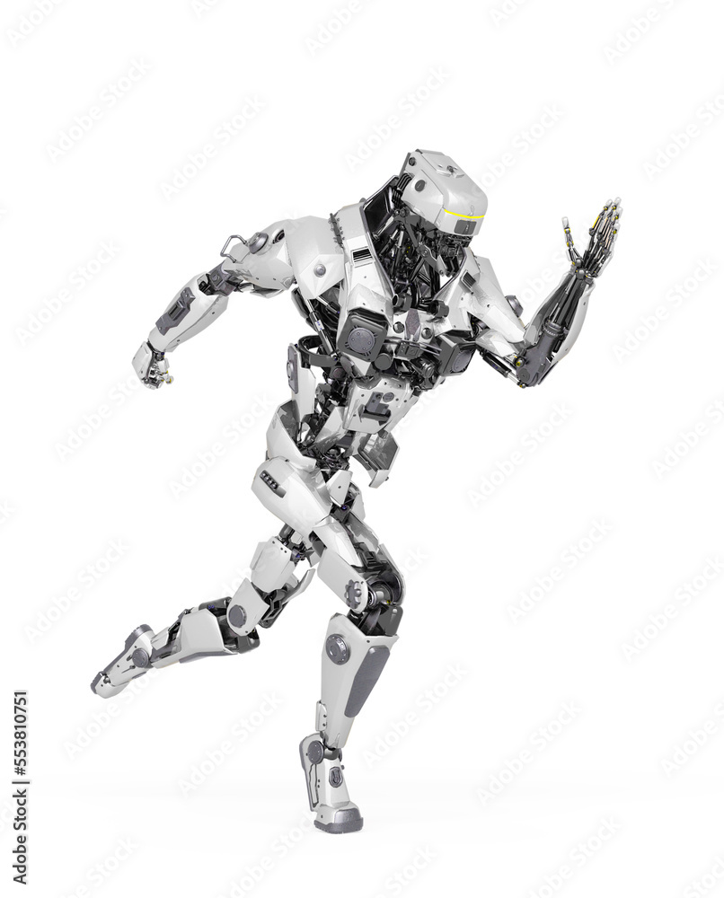 master robot is running very fast in white background