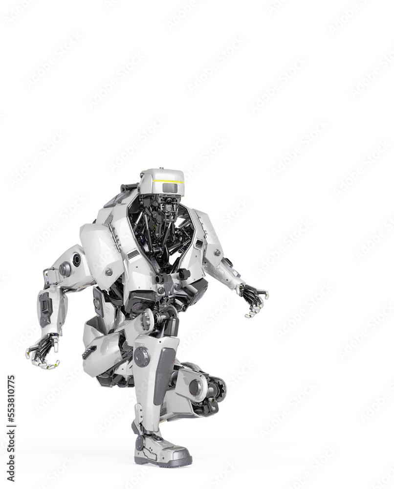 master robot you are crouched and ready for action in white background