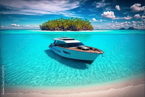 Beautiful landscape of summer beach and boat. beach in the summer season. © Concept Killer