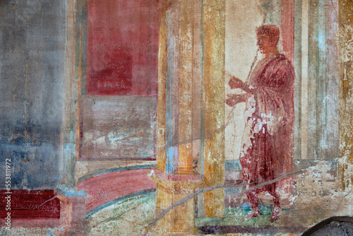 Clothing in ancient Rome, Fresco of a man painted in a Domus of Pompeii, the ancient Roman city of Pompeii, a Unesco heritage site, destroyed by the eruption of the Vesuvius in 79 BC
