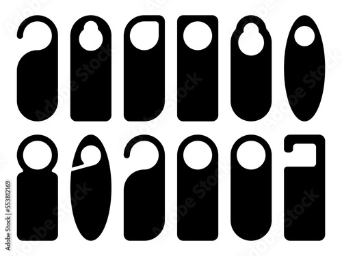 Door hanger tags set for room in hotel or resort isolated on white background. Empty door flyer or do not disturb mock up. Vector illistration