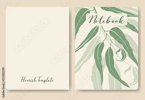 Minimalistic willow leaves template for notebook. 