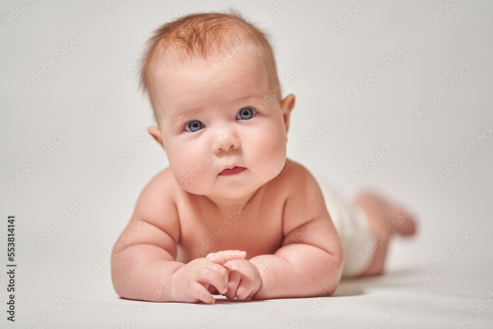 portrait of an infant on a white background portrait of an infant on a white background