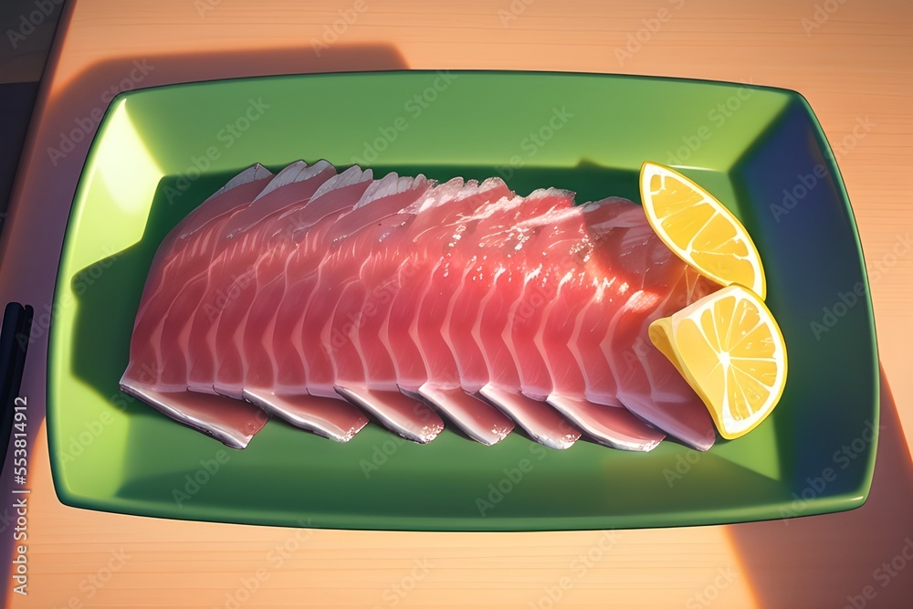 Delicious Japanese sashimi asian food in anime style digital painting illustration Delicious Japanese sashimi asian food in anime style digital painting illustration