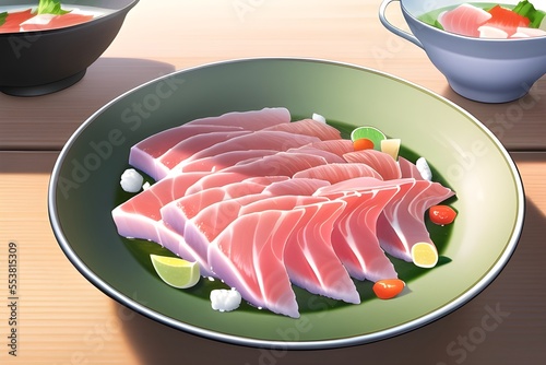 Delicious Japanese sashimi asian food in anime style digital painting illustration