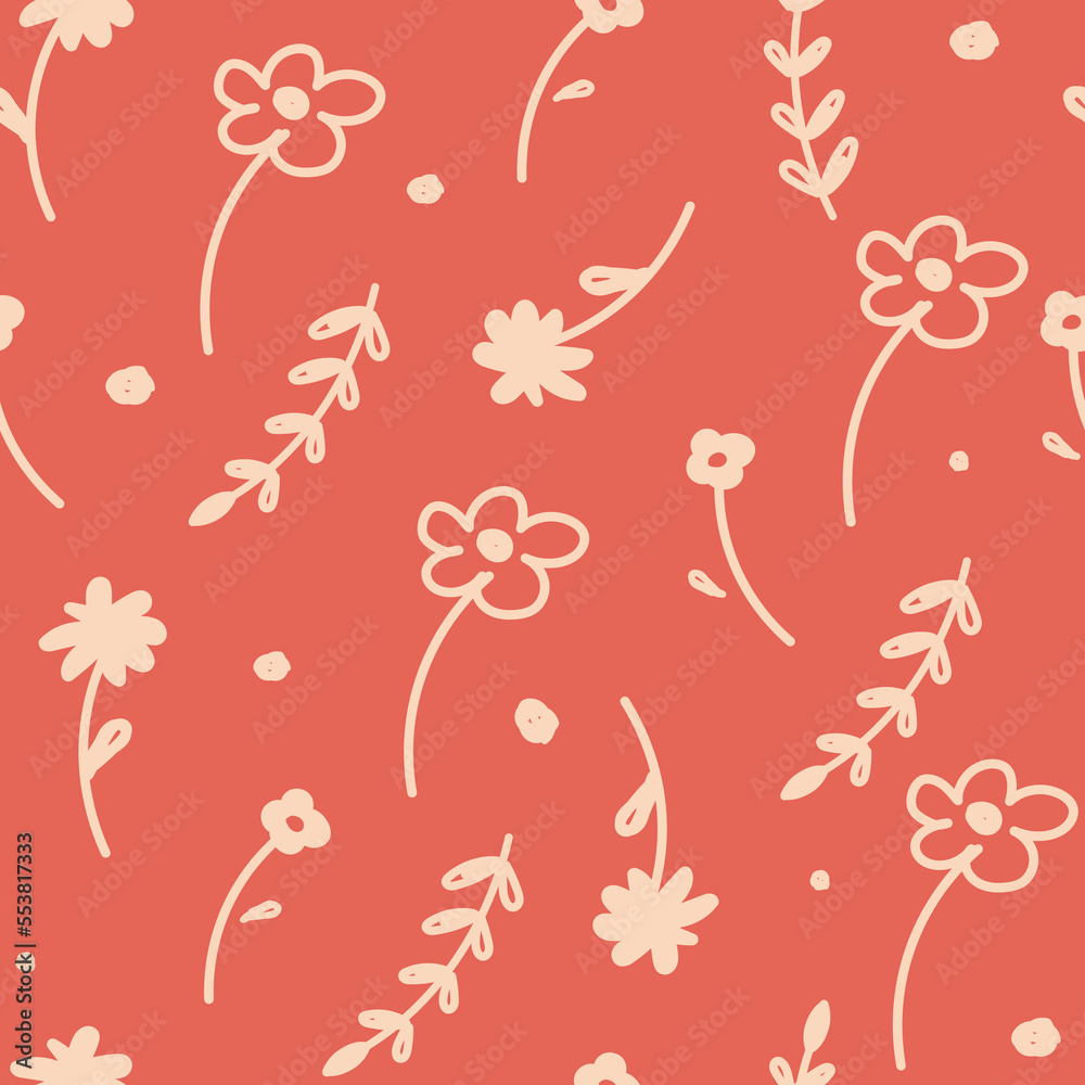 Floral seamless pattern with flowers, endless texture, ink sketch art. Vector illustration