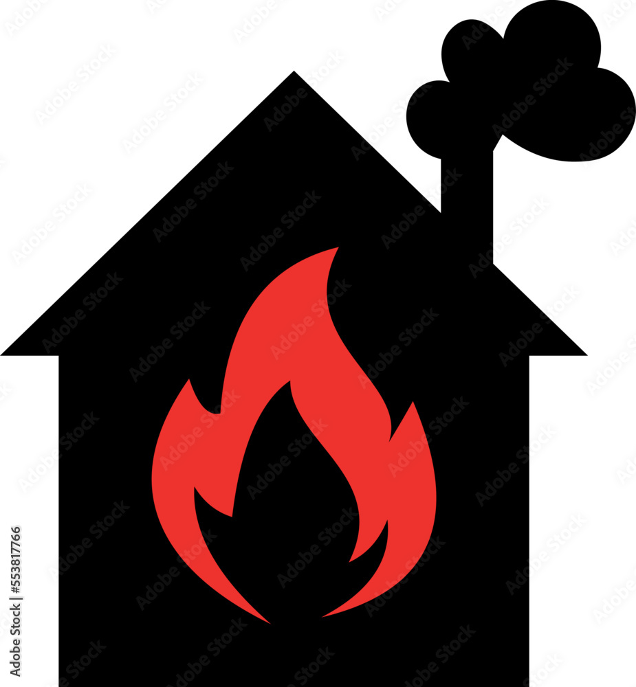 Small house icon with fire sign Heating and chimney