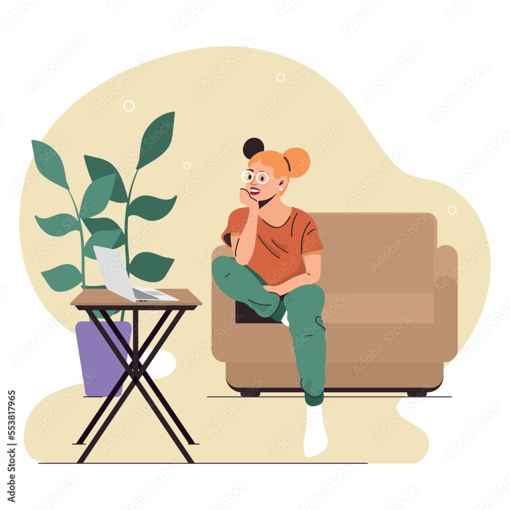 Vector illustration of a young girl sitting on a sofa watching a movie Vector illustration of a young girl sitting on a sofa watching a movie