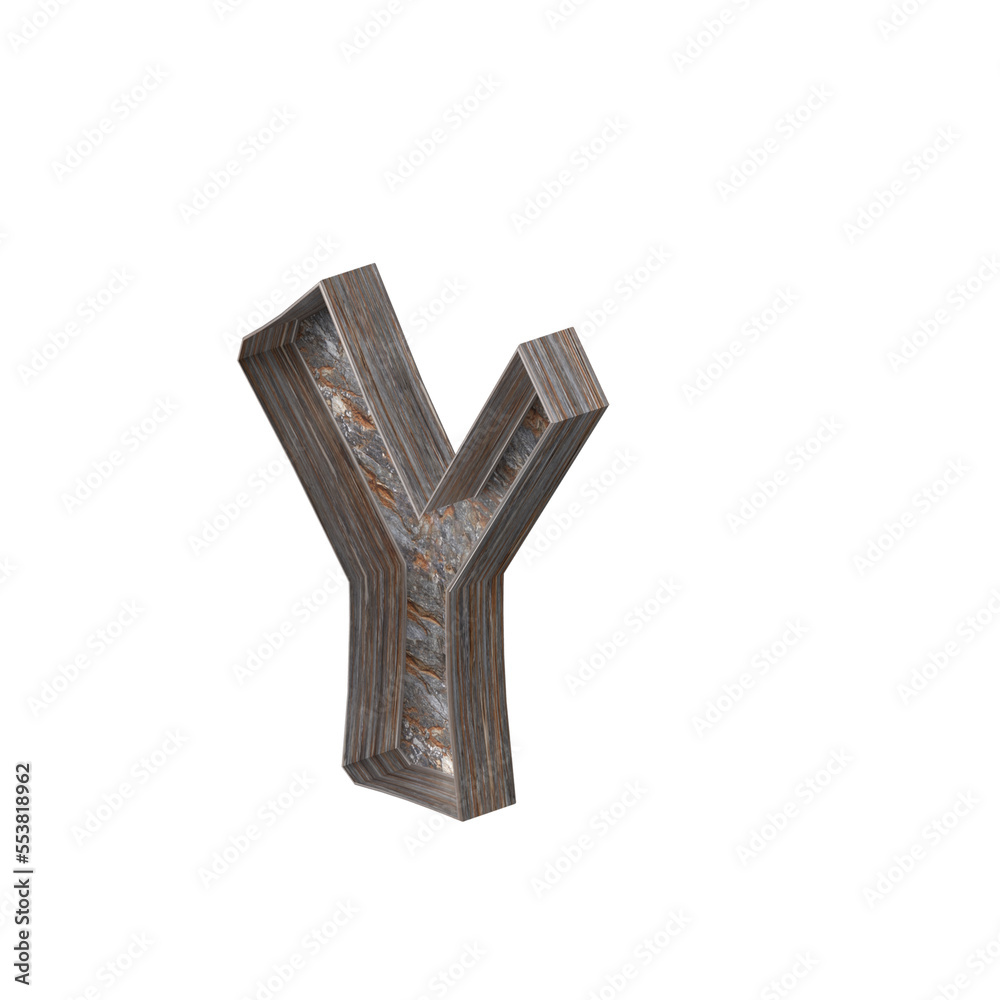 English alphabet symbol isolated made of tree bark in 3d rendering. English alphabet letter isolated made of tree bark. 3D PNG Image.  3D Transparent Image rendering. 