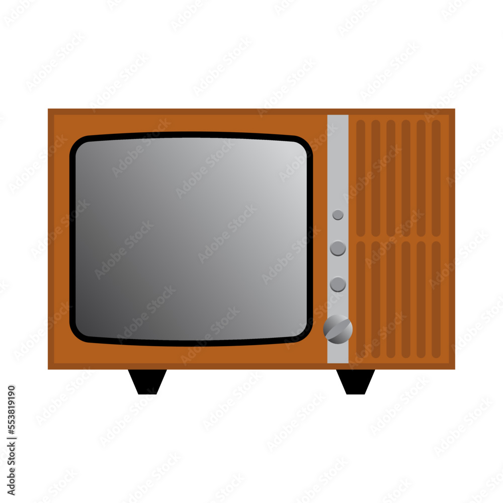 Vector abstract flat stock modern graphic illustration of old retro vintage wooden television tv isolated, 90s vintage print concept, retro vector design. 80s, 90s clipart design concept. Graphic sign
