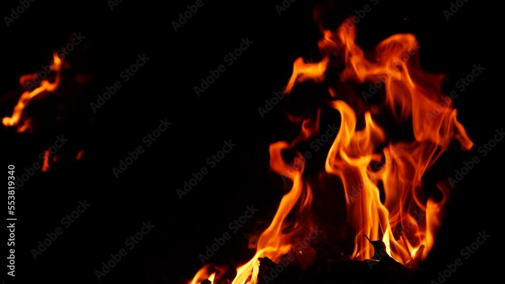 Fire burning vigorously,red flame effect in darkness Fire burning vigorously,red flame effect in darkness