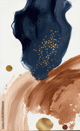 abstract wallpaper art in colors of rust, rose gold, gold, cream, navy blue, AI assisted finalized in Photoshop by me 
