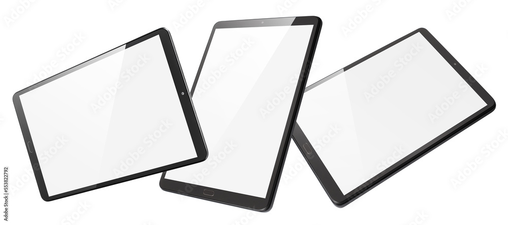 Flying tablet computers, isolated on white background Flying tablet computers, isolated on white background