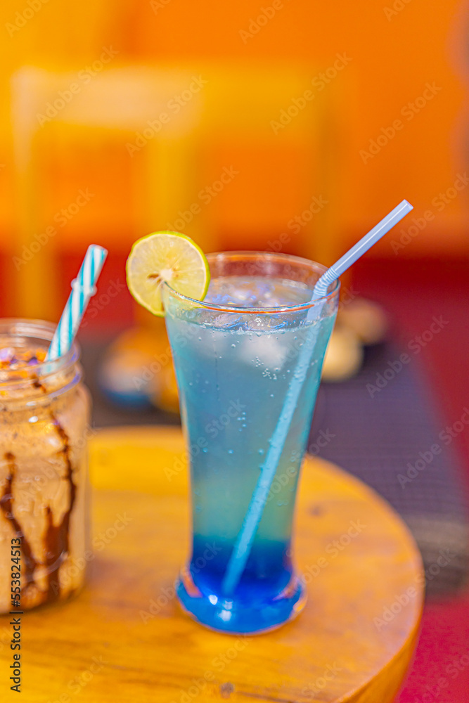 Blue Lagoon Mocktail ready to be served shot from various angles Blue Lagoon Mocktail ready to be served shot from various angles
