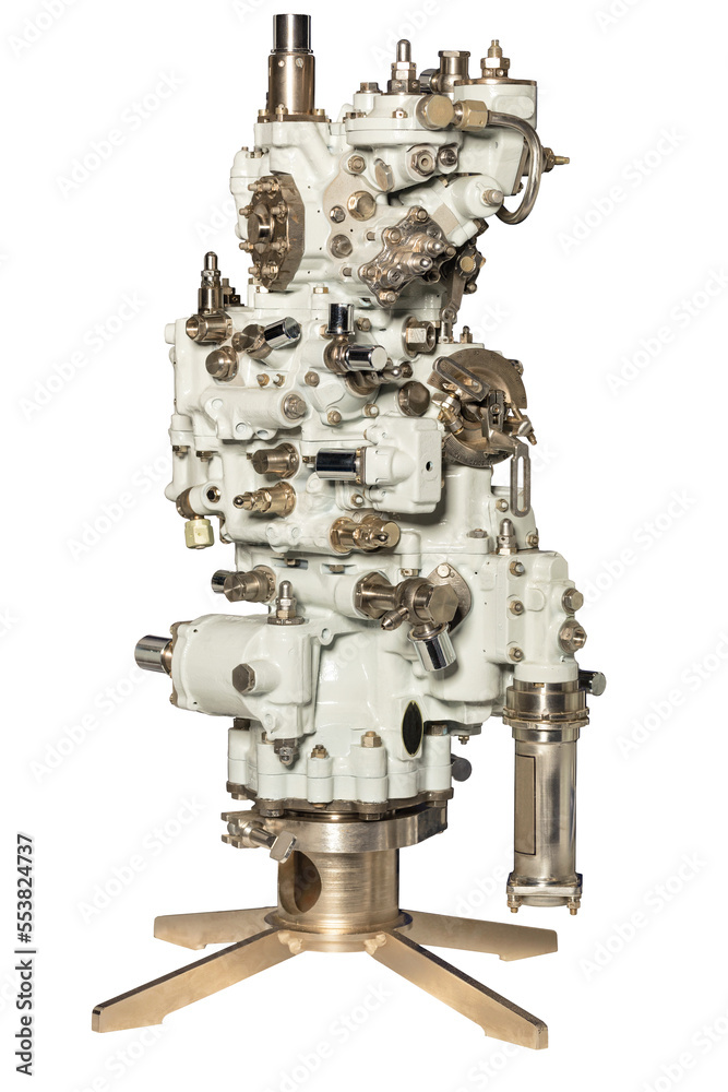 Pump-regulator for fuel supply and automatic control of the engine of the helicopter industry. Isolated on white background. Pump-regulator for fuel supply and automatic control of the engine of the helicopter industry. Isolated on white background.