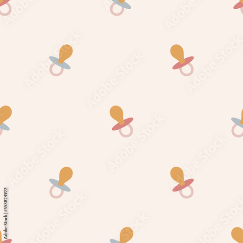 Seamless pattern with baby pacifier. Vector illustration. For card, posters, banners, printing on the pack, printing on clothes, fabric, wallpaper.