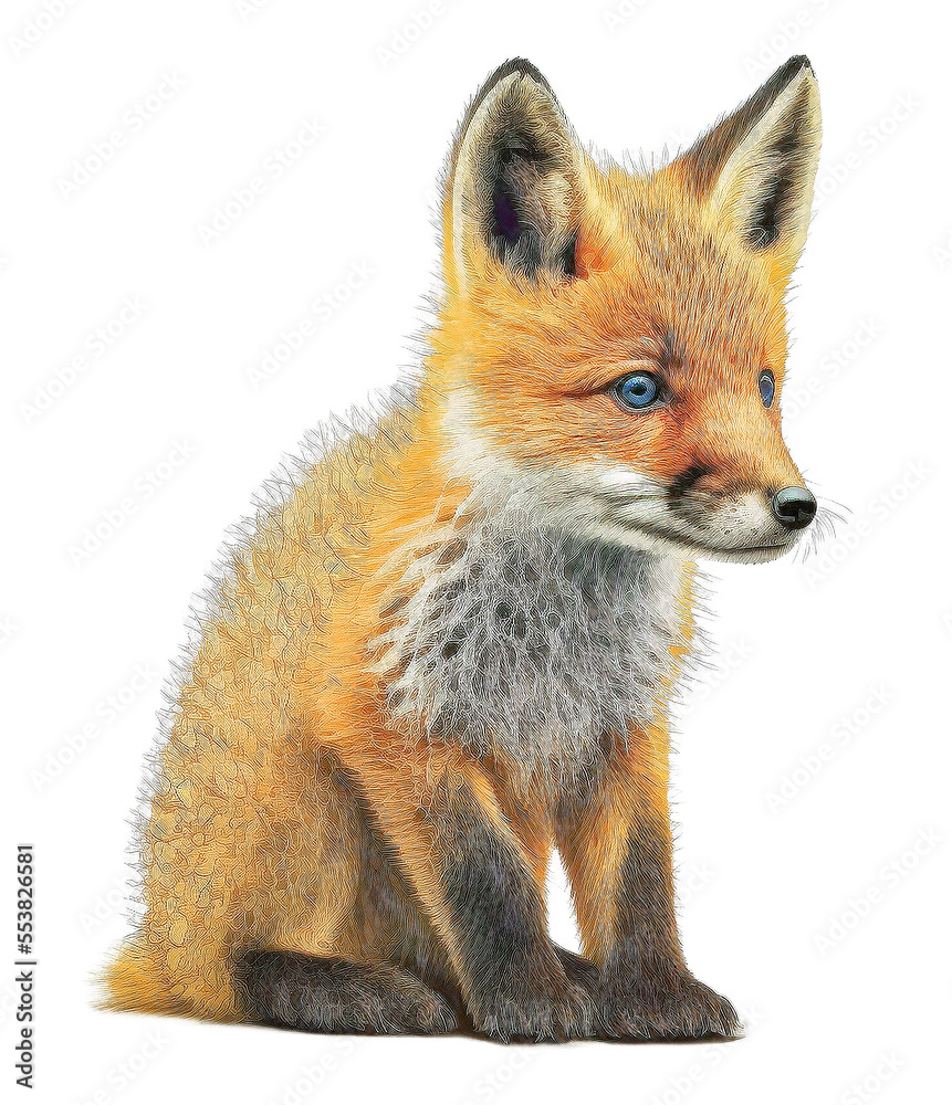 Cute tiny adorable fox animal on a transparant background