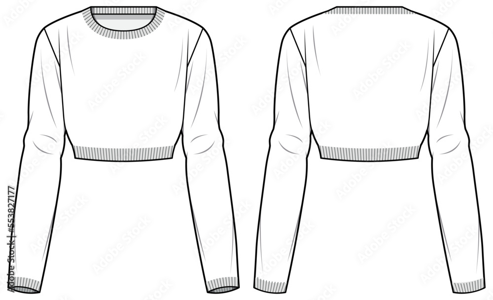 Women #39 s Long sleeve Crop top T Shirt flat sketch fashion illustration Women #39 s Long sleeve Crop top T Shirt flat sketch fashion illustration
