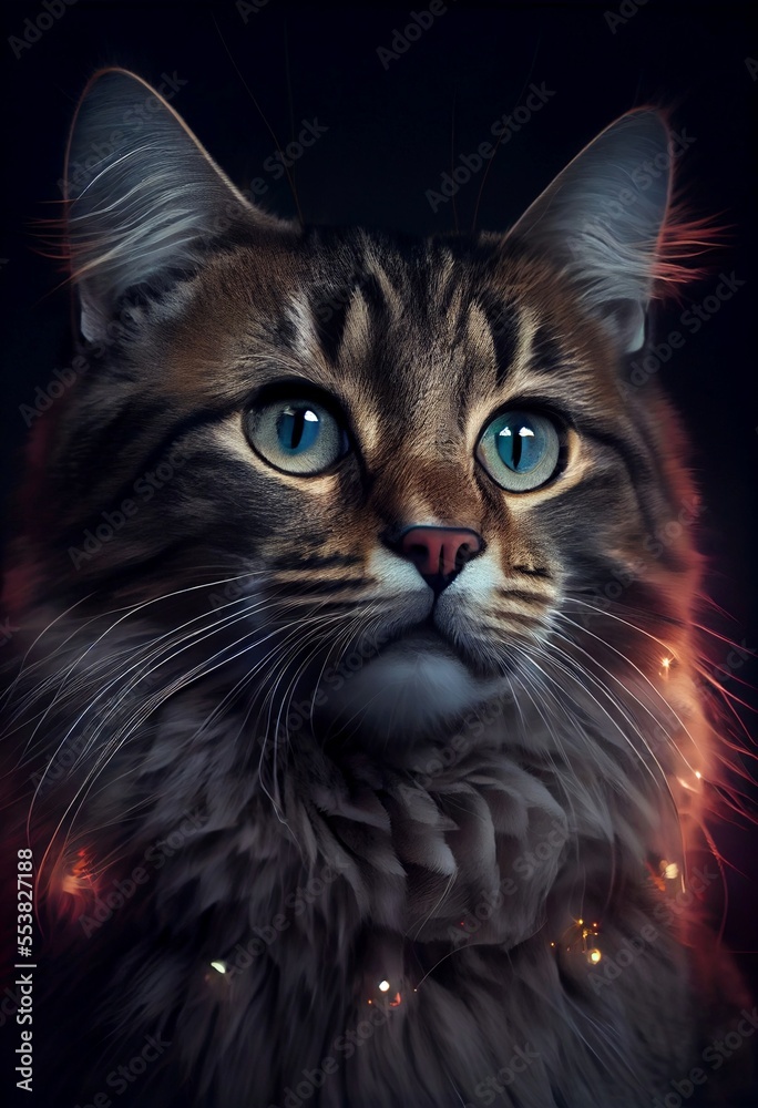 Fototapeta premium A beautiful brown cat, close up. Created using AI.