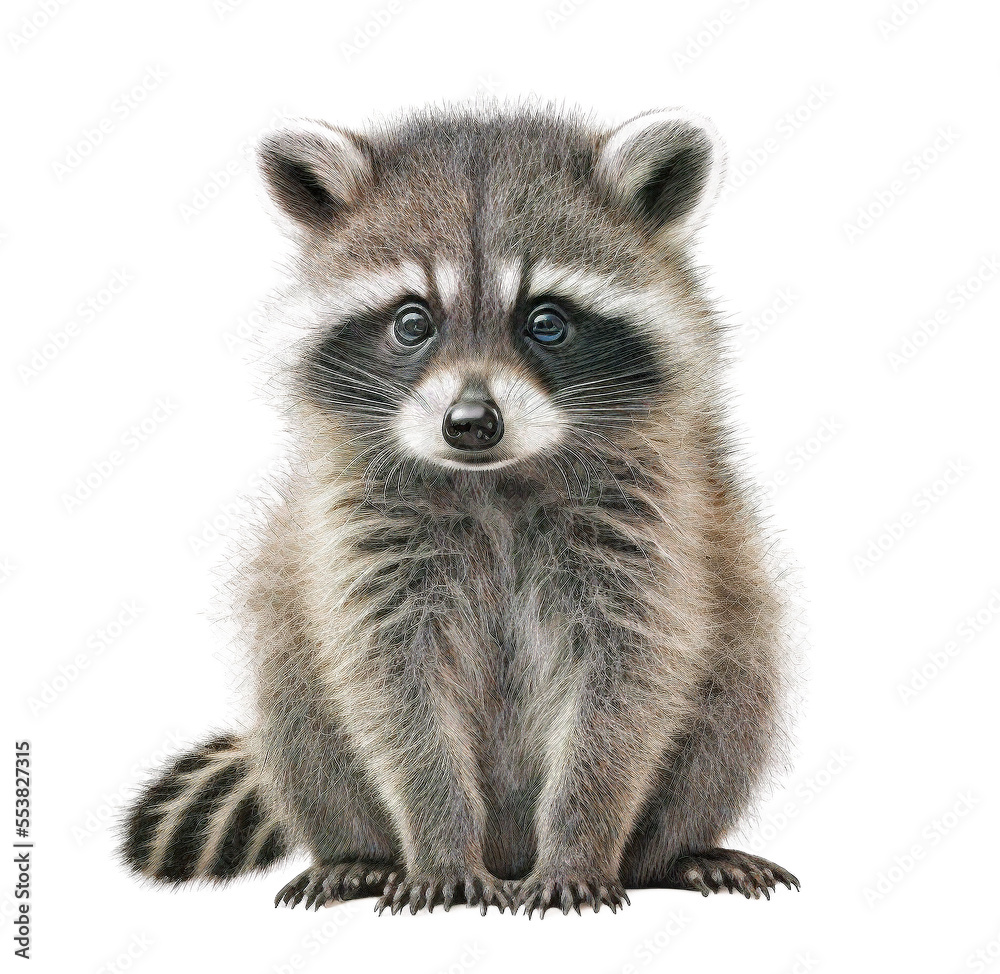 Cute tiny adorable racoon animal on a transparant background
