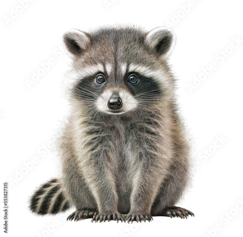 Cute tiny adorable racoon animal on a transparant background photo
