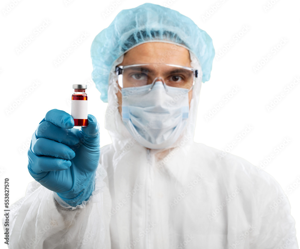 Doctor hand holds a Coronavirus vaccine jointly developed, immunization and treatment of Coronavirus