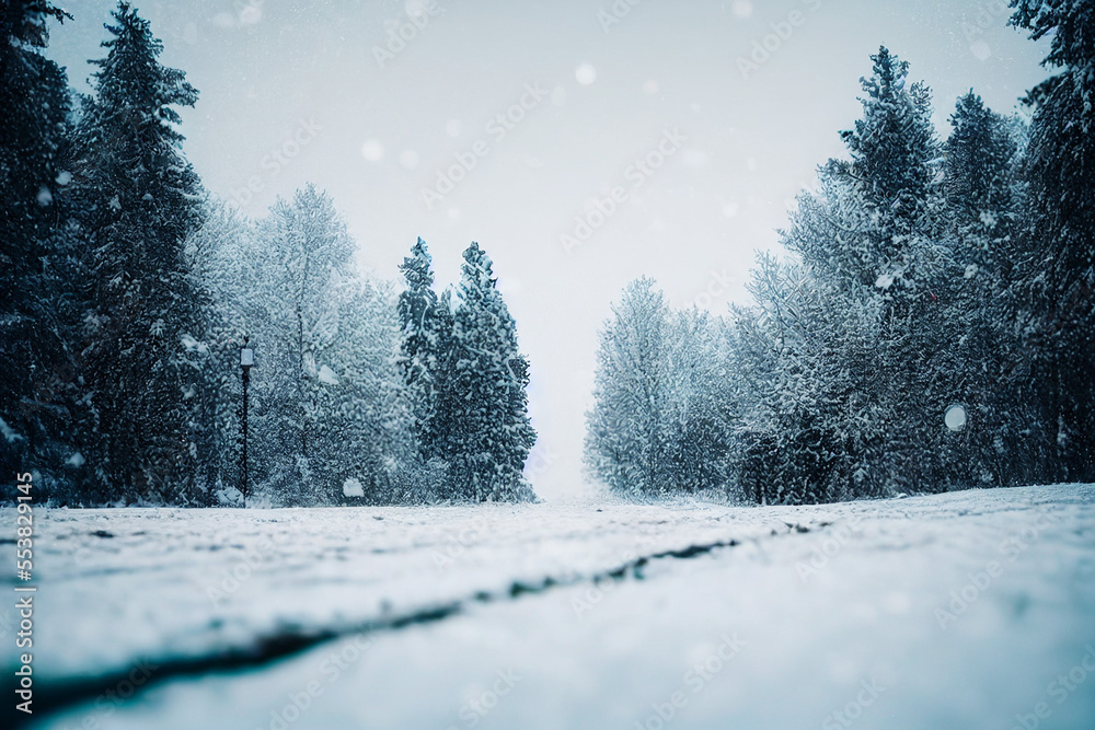 Fototapeta premium a lot of snow in a snowy forest in winter, generative AI