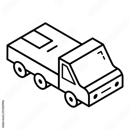 A line isometric icon of shipment truck