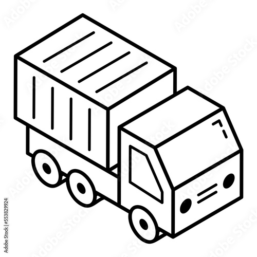 A line isometric icon of shipment truck