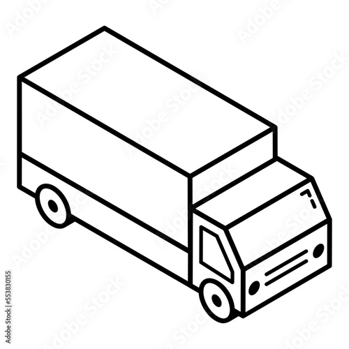 A line isometric icon of shipment truck