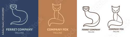 Stylized, simplified and isolated cute emblems ferret and fox