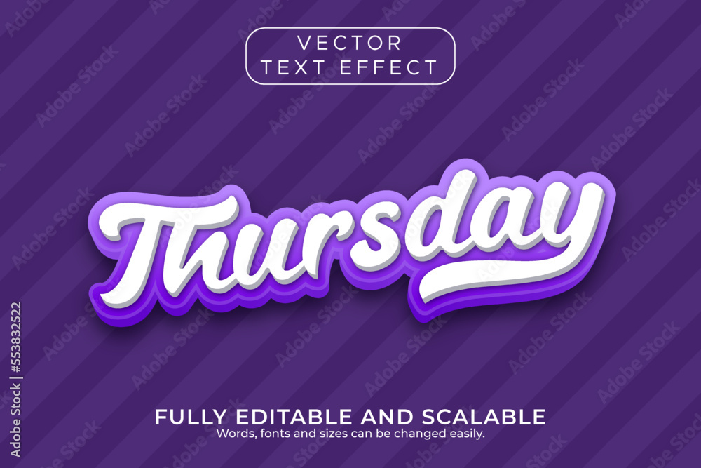 3D Vector text effect, Thursday text effect, Editable 3d text effect