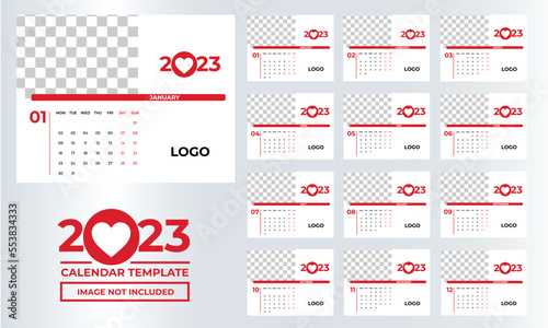 2023 Desktop Vector 12 Month 12 Page Calendar Design for any kind of use.