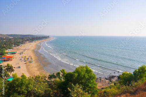 View from above on a beautiful beach in Arambol, Goa, India photo