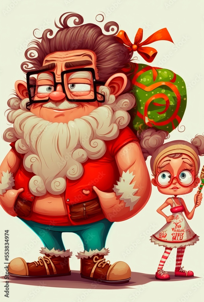 Christmas Character Cartoon Style. Merry Christmas Greetimg Card.