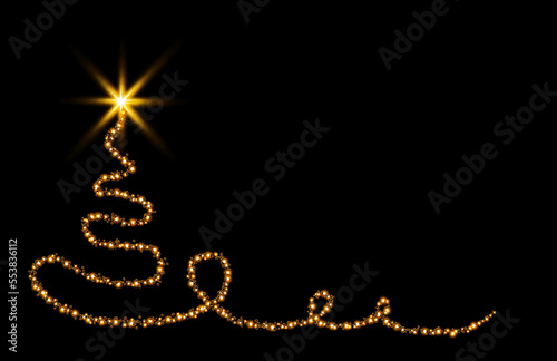 Abstract Christmas tree with stars isolated on black background.