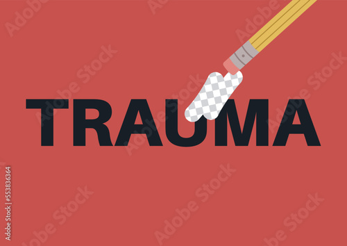 Working with trauma, a pencil eraser removing a word, a psychotherapy session