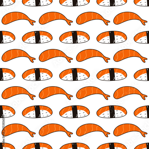 Seamless pattern with sushi. Hand drawn vector background with traditional Japanese cuisine