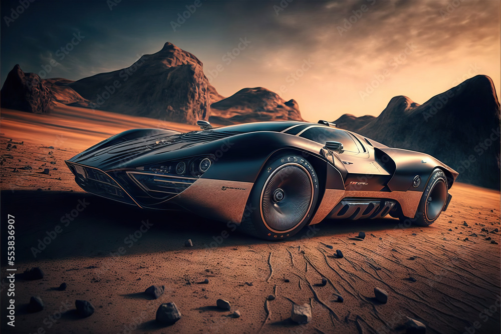 Futuristic Car in the desert created with Generative AI Technology