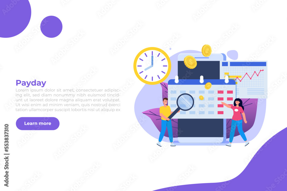 Payday loans monthly salary online, calendar money concept. Vector illustration.