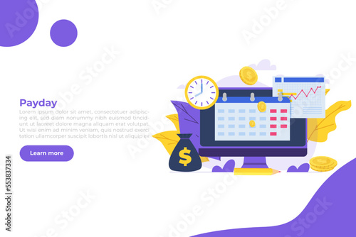 Payday loans monthly salary online, calendar money concept. Vector illustration.